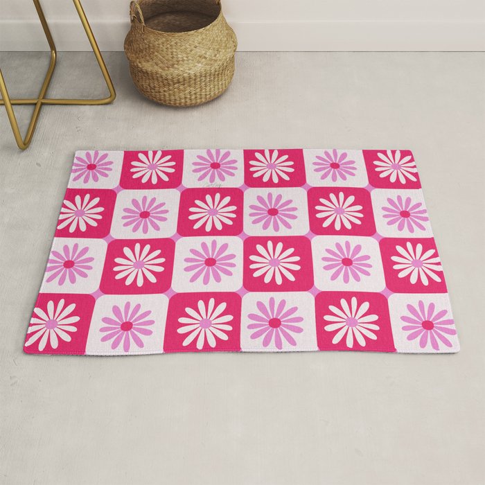 Checkered Daisies - Pink Rug Gallery Image 1