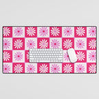 Checkered Daisies - Pink Desk Mat Gallery Image 1