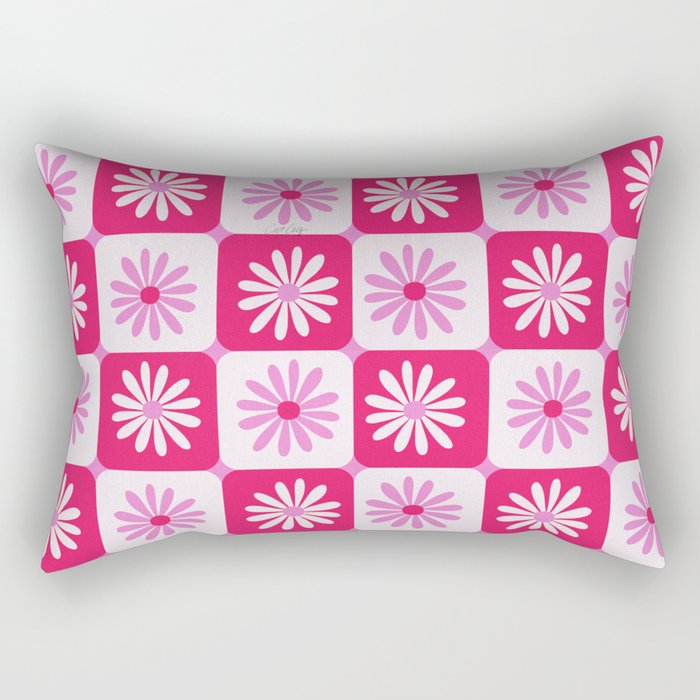 Checkered Daisies - Pink Rectangular Pillow Gallery Image 2