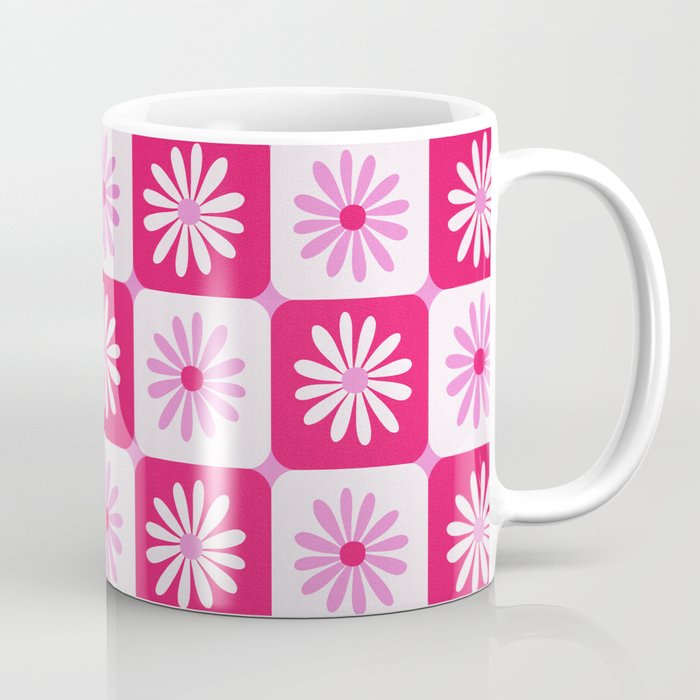 Checkered Daisies - Pink Coffee Mug Gallery Image 1