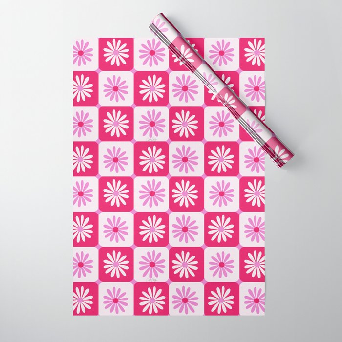Checkered Daisies - Pink Wrapping Paper Gallery Image 1