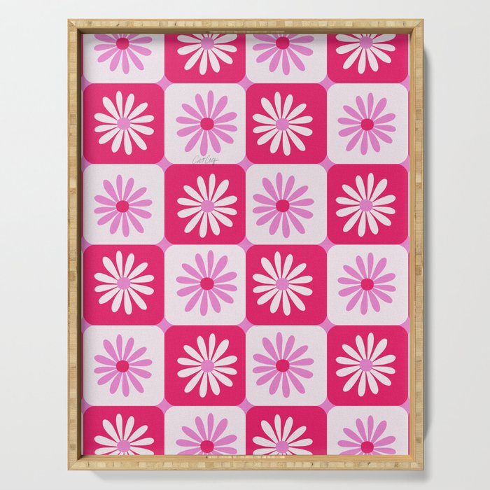 Checkered Daisies - Pink Serving Tray Gallery Image 1