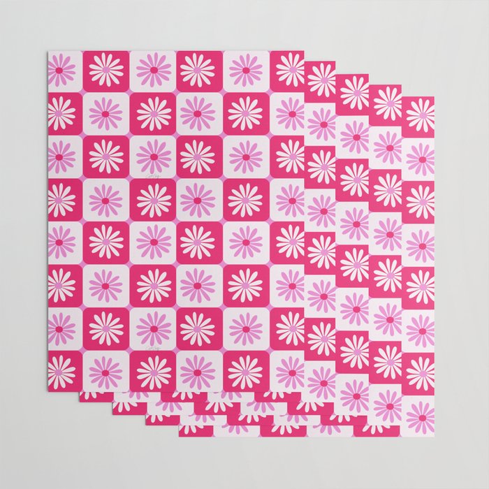 Checkered Daisies - Pink Wrapping Paper Gallery Image 3