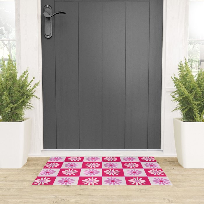 Checkered Daisies - Pink Welcome Mat Gallery Image 3
