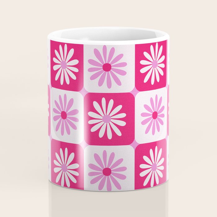 Checkered Daisies - Pink Coffee Mug Gallery Image 4