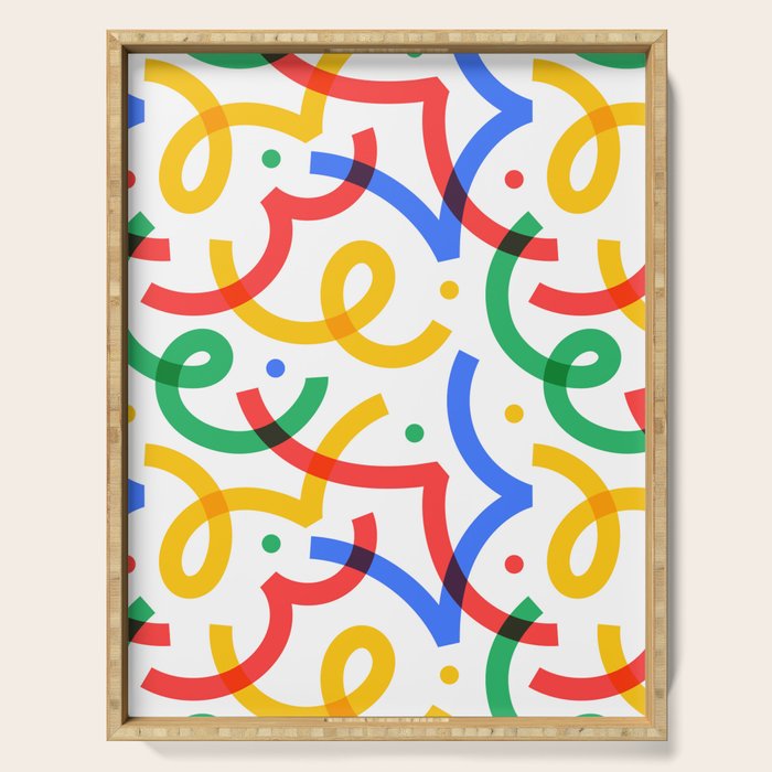 Colorful fun line doodle art pattern Serving Tray Gallery Image 1