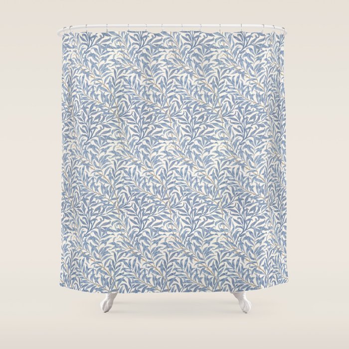 William Morris Willow Bough Blue Delft Porcelain Shower Curtain Gallery Image 1