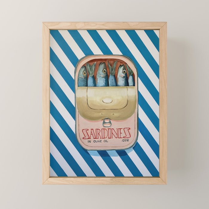 Sardines in blue stripes Mini Art Print Gallery Image 1