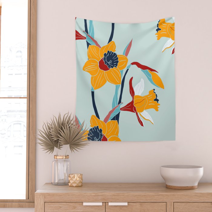 Mid Century spring floral Wall Tapestry Gallery Image 2