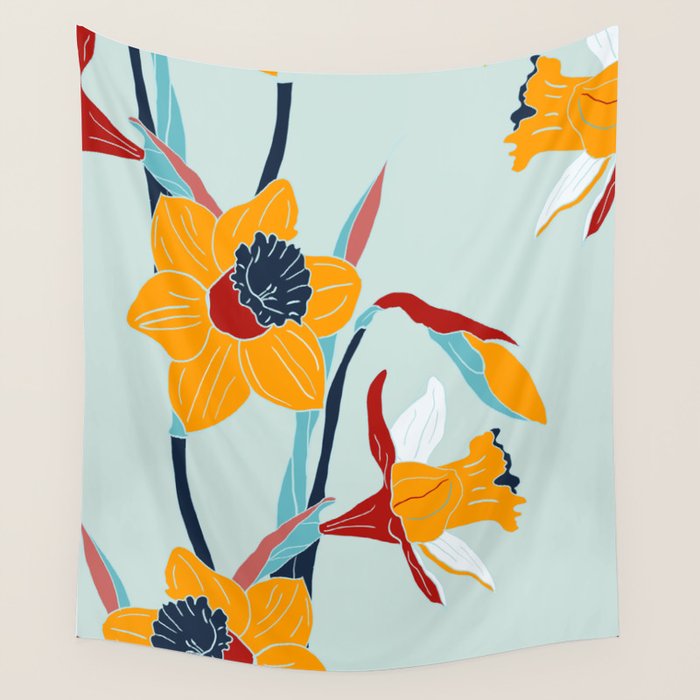 Mid Century spring floral Wall Tapestry Gallery Image 1