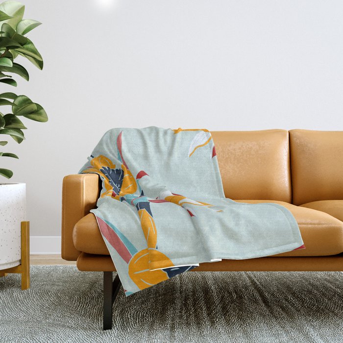 Mid Century spring floral Throw Blanket Gallery Image 1