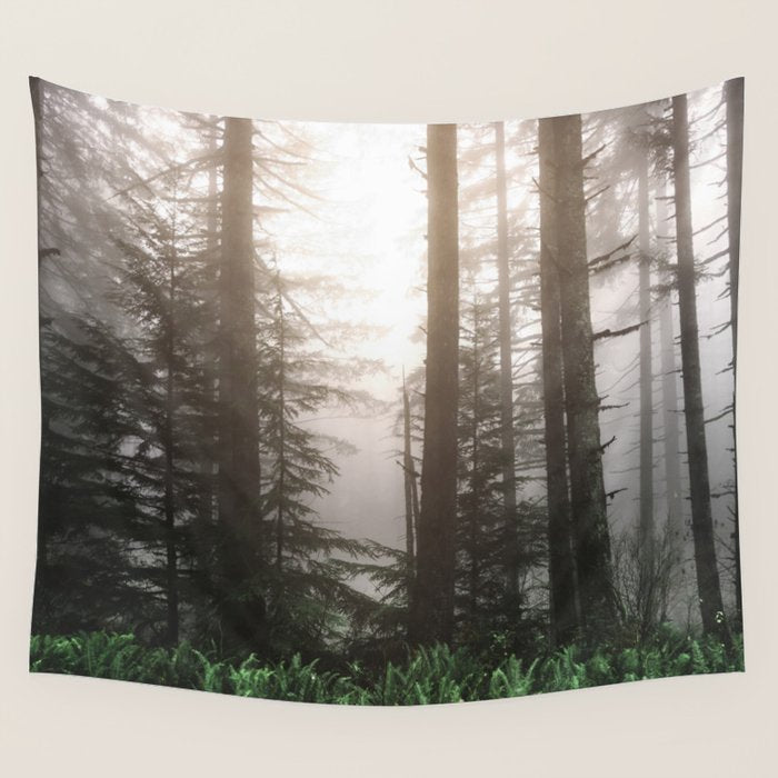 Pacific Northwest Forest Fog Adventures Wall Tapestry Gallery Image 4