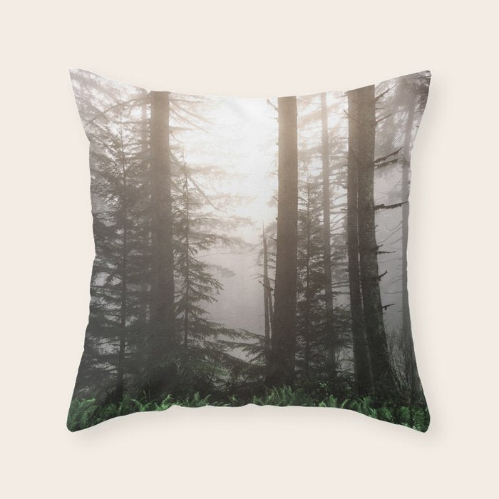 Pacific Northwest Forest Fog Adventures Throw Pillow Gallery Image 6