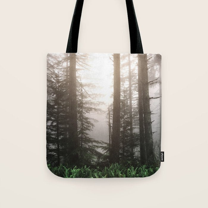 Pacific Northwest Forest Fog Adventures Tote Bag Gallery Image 1