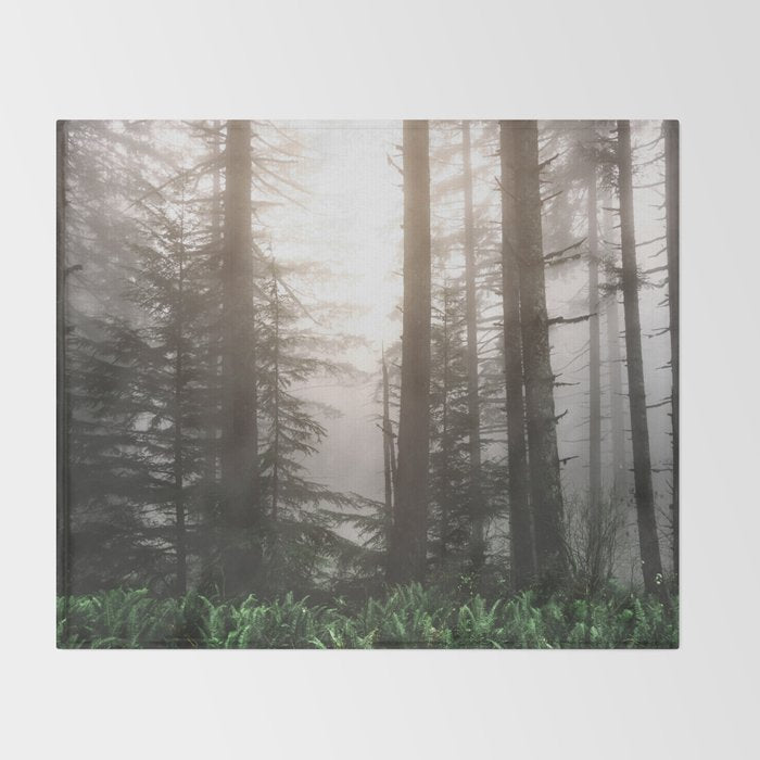 Pacific Northwest Forest Fog Adventures Throw Blanket Gallery Image 2