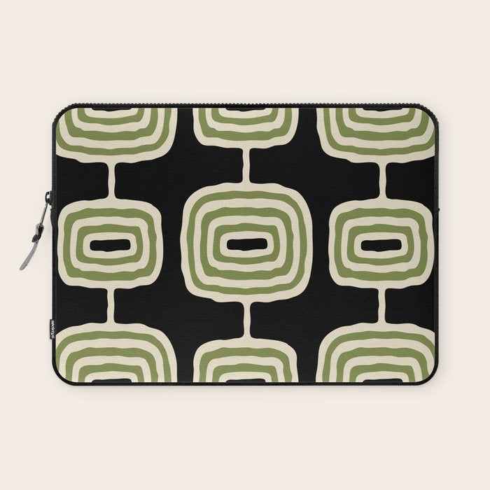 Mid Century Modern Decoration 236 Black Beige and Olive Green Laptop Sleeve Gallery Image 1
