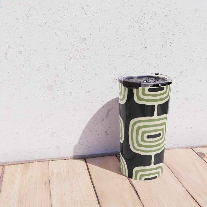 Mid Century Modern Decoration 236 Black Beige and Olive Green Travel Mug Gallery Image 4