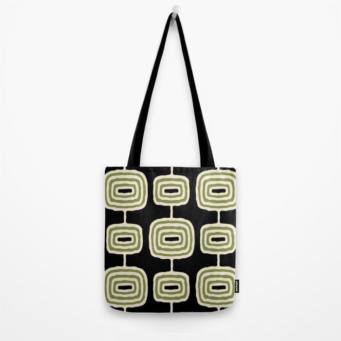 Mid Century Modern Decoration 236 Black Beige and Olive Green Tote Bag Gallery Image 2