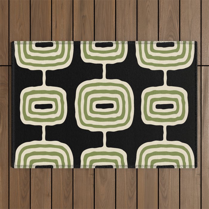 Mid Century Modern Decoration 236 Black Beige and Olive Green Outdoor Rug Gallery Image 1