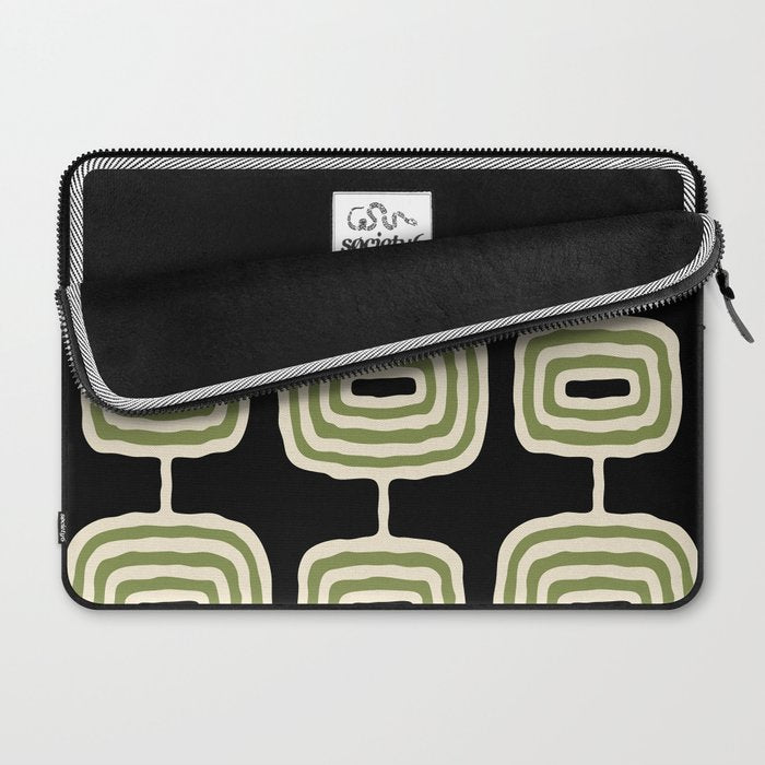 Mid Century Modern Decoration 236 Black Beige and Olive Green Laptop Sleeve Gallery Image 2