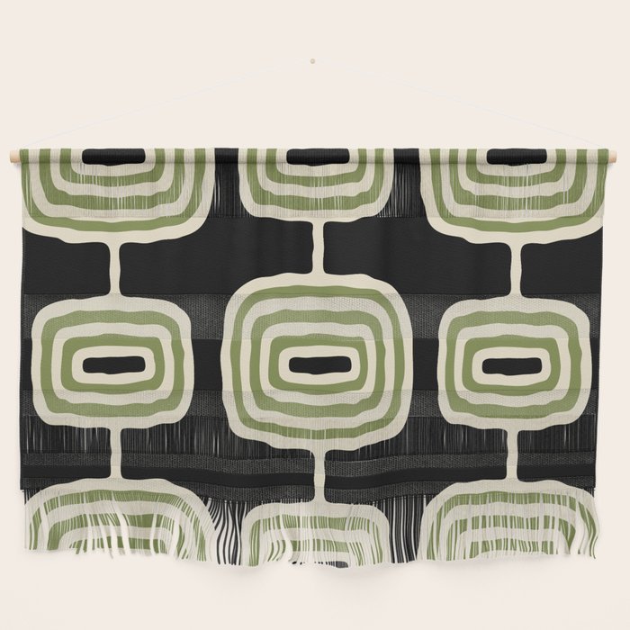 Mid Century Modern Decoration 236 Black Beige and Olive Green Wall Hanging Gallery Image 1