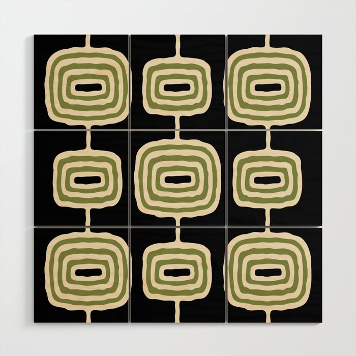 Mid Century Modern Decoration 236 Black Beige and Olive Green Wood Wall Art Gallery Image 1