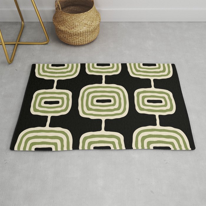 Mid Century Modern Decoration 236 Black Beige and Olive Green Rug Gallery Image 1