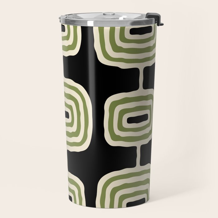 Mid Century Modern Decoration 236 Black Beige and Olive Green Travel Mug Gallery Image 2