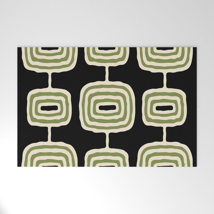 Mid Century Modern Decoration 236 Black Beige and Olive Green Welcome Mat Gallery Image 1