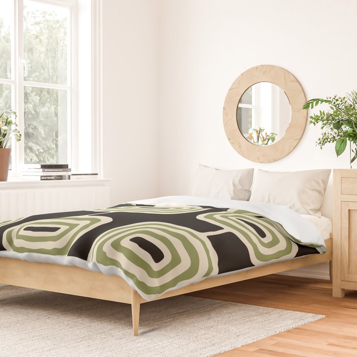 Mid Century Modern Decoration 236 Black Beige and Olive Green Duvet Cover Gallery Image 2