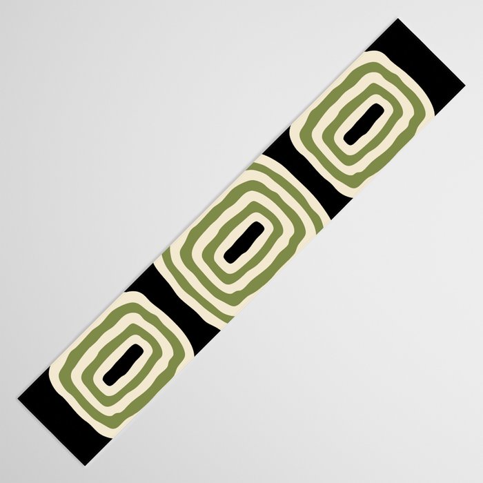 Mid Century Modern Decoration 236 Black Beige and Olive Green Table Runner Gallery Image 3