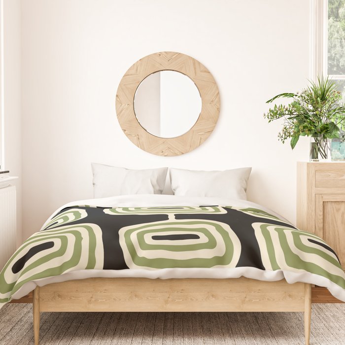 Mid Century Modern Decoration 236 Black Beige and Olive Green Duvet Cover Gallery Image 3