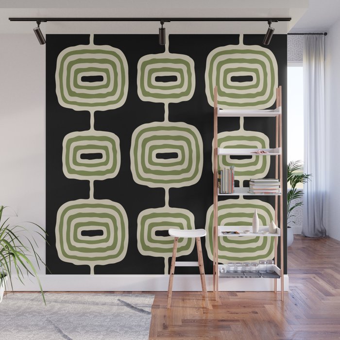 Mid Century Modern Decoration 236 Black Beige and Olive Green Wall Mural Gallery Image 1