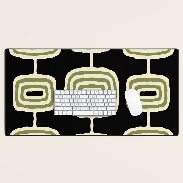 Mid Century Modern Decoration 236 Black Beige and Olive Green Desk Mat Gallery Image 1