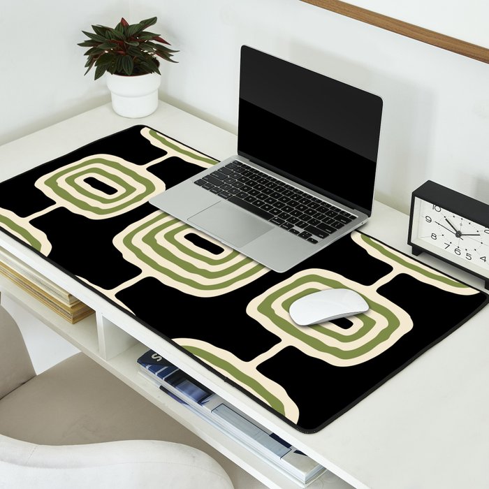Mid Century Modern Decoration 236 Black Beige and Olive Green Desk Mat Gallery Image 2