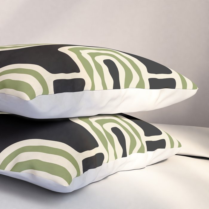 Mid Century Modern Decoration 236 Black Beige and Olive Green Pillow Sham Gallery Image 3