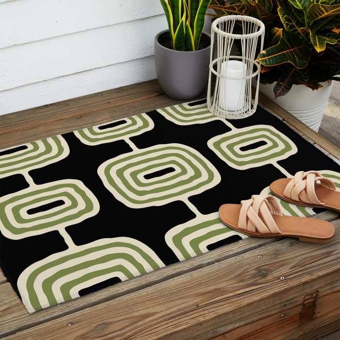 Mid Century Modern Decoration 236 Black Beige and Olive Green Outdoor Rug Gallery Image 2