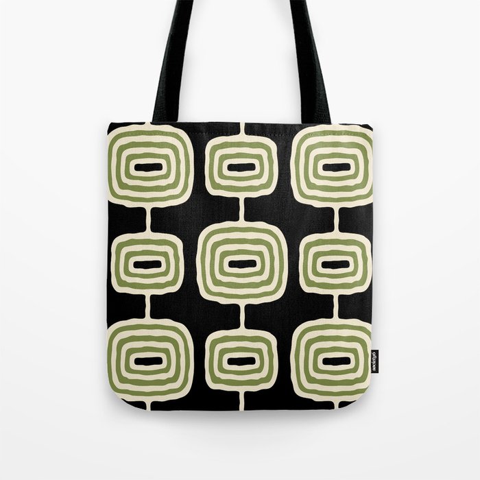 Mid Century Modern Decoration 236 Black Beige and Olive Green Tote Bag Gallery Image 1