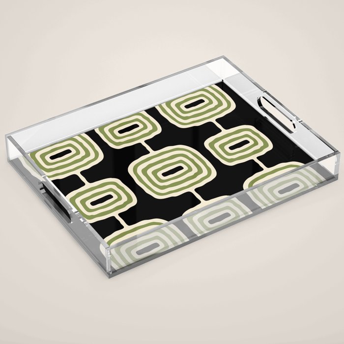 Mid Century Modern Decoration 236 Black Beige and Olive Green Acrylic Tray Gallery Image 1