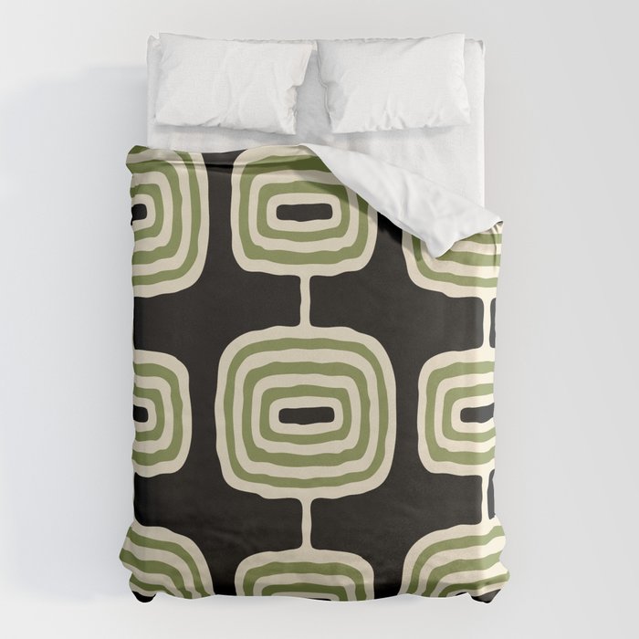 Mid Century Modern Decoration 236 Black Beige and Olive Green Duvet Cover Gallery Image 1