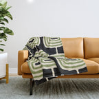 Mid Century Modern Decoration 236 Black Beige and Olive Green Throw Blanket Gallery Image 1