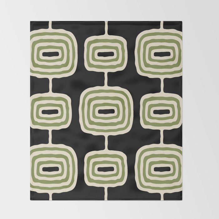 Mid Century Modern Decoration 236 Black Beige and Olive Green Throw Blanket Gallery Image 2