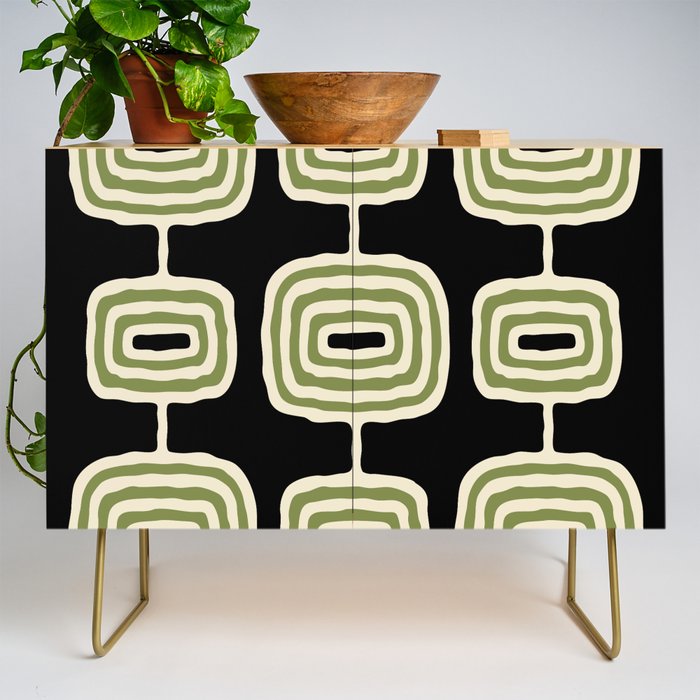 Mid Century Modern Decoration 236 Black Beige and Olive Green Credenza Gallery Image 1
