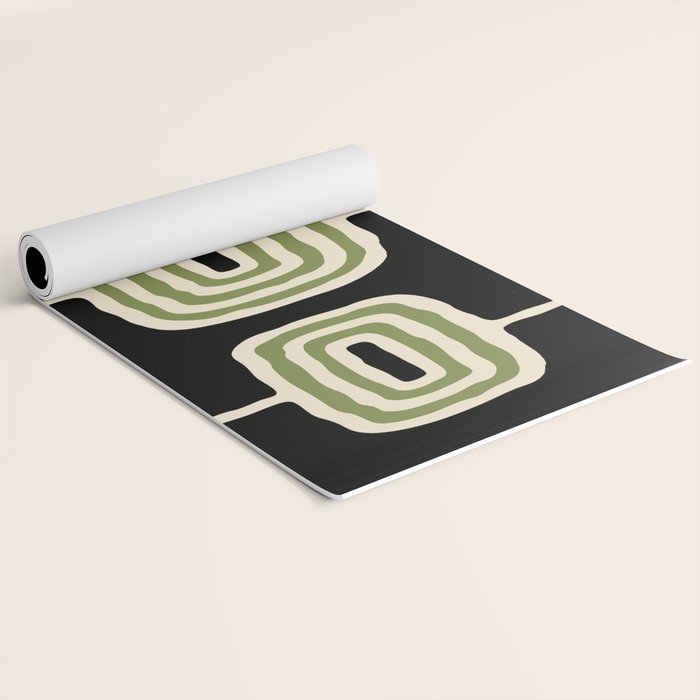 Mid Century Modern Decoration 236 Black Beige and Olive Green Yoga Mat Gallery Image 2