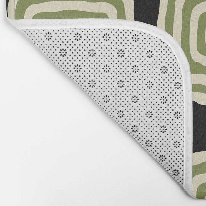 Mid Century Modern Decoration 236 Black Beige and Olive Green Bath Mat Gallery Image 2