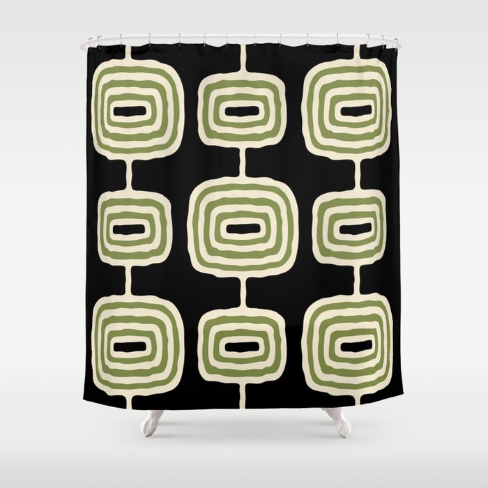 Mid Century Modern Decoration 236 Black Beige and Olive Green Shower Curtain Gallery Image 1