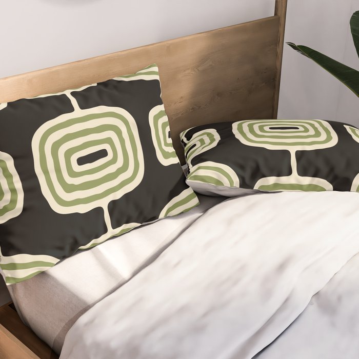 Mid Century Modern Decoration 236 Black Beige and Olive Green Pillow Sham Gallery Image 2