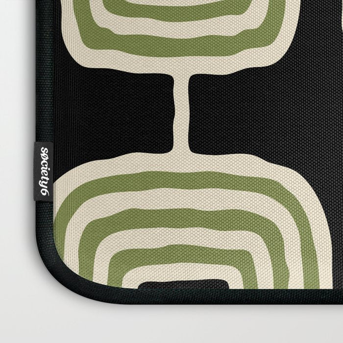 Mid Century Modern Decoration 236 Black Beige and Olive Green Laptop Sleeve Gallery Image 3