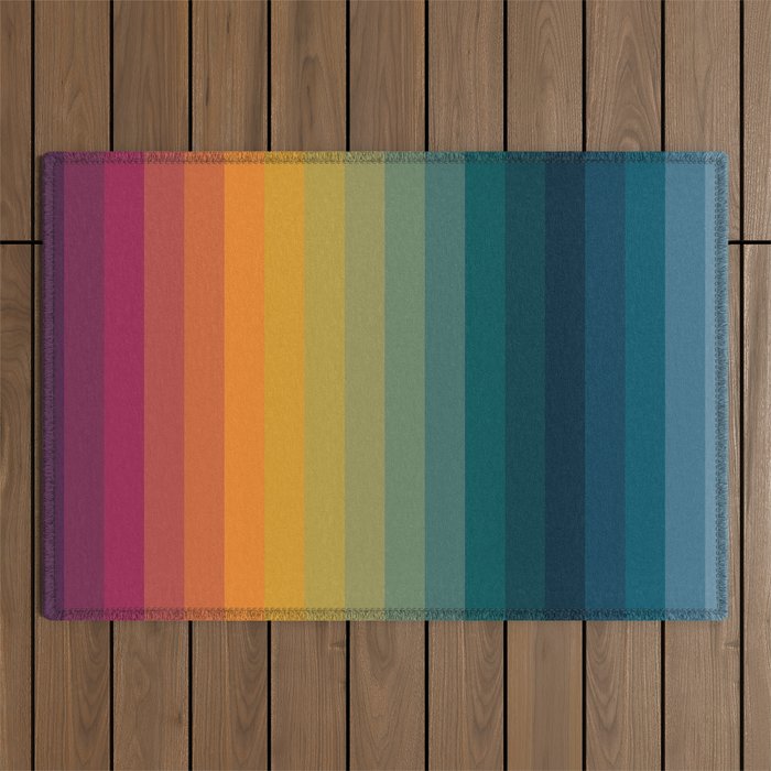 Colorful Abstract Vintage 70s Style Retro Rainbow Summer Stripes Outdoor Rug Gallery Image 1