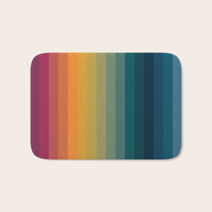 Colorful Abstract Vintage 70s Style Retro Rainbow Summer Stripes Bath Mat Gallery Image 1